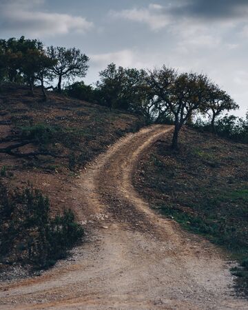 Mountain road between valleys and in Portugal at sunsetの写真素材
