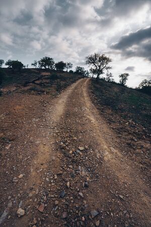 Mountain road between valleys and in Portugal at sunsetの写真素材