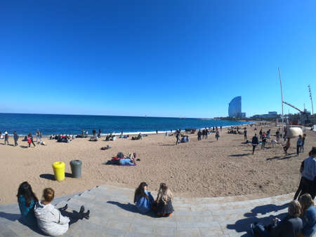 La Barceloneta full of people in the beachのeditorial素材