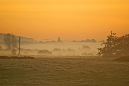 North Somerset moorland early morning November                   の写真素材