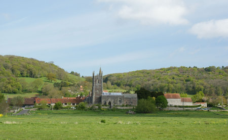 Tickenham church Somersetshire from the Moor Causeway.の写真素材