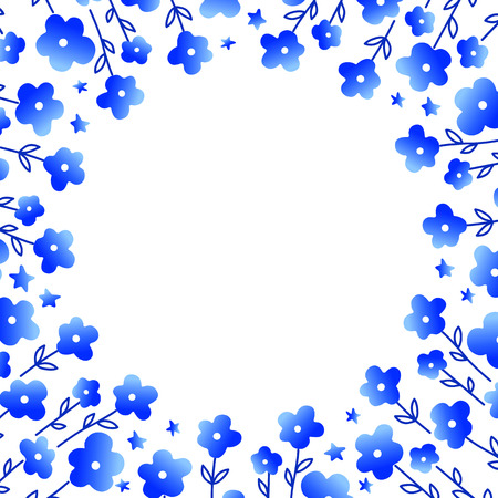 Vector frame with blue flowers. Design  for wedding, birthday, invitation. Vector illustrationのイラスト素材