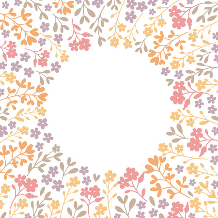 Floral round frame of flowers on white background. Vector illustのイラスト素材