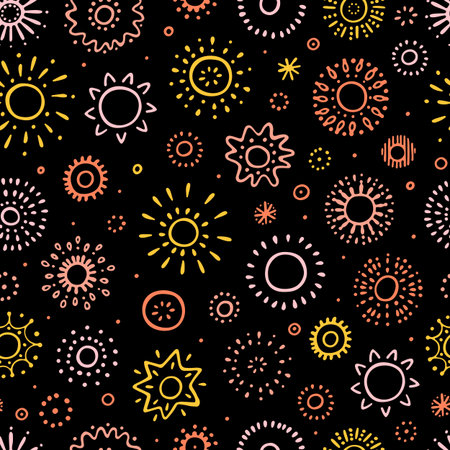 Seamless pattern with sun. Hand drawn sun. Vector Illustration.