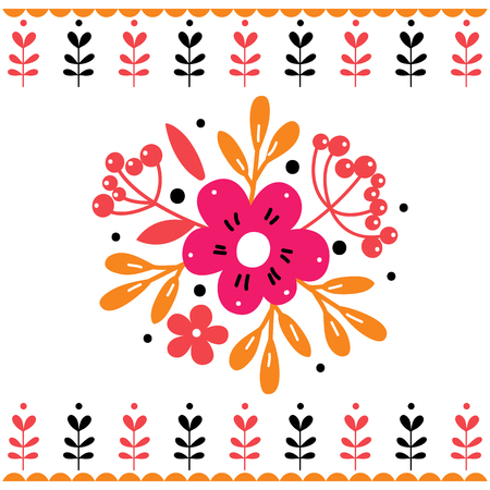 Card with stylized flowers on white background. Vector illustration.のイラスト素材
