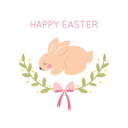 Happy Easter. Greeting card in pastel spring colors. Cute easter Bunny. vector illustration.のイラスト素材