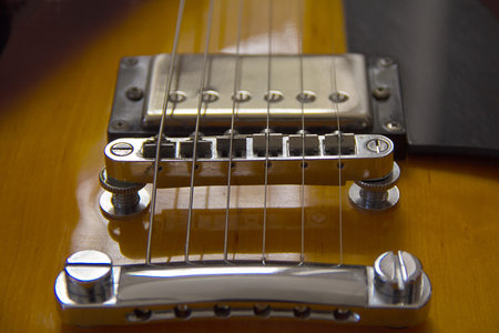Closeup of electro-guitar bridge
