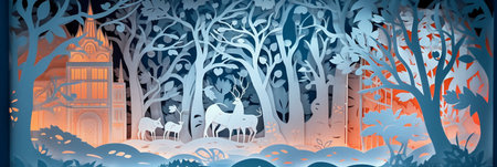 Halloween background with trees in the forest. Vector illustration for your designの素材