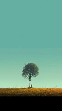 Tree in the meadow. 3d rendering. Computer digital drawing.の素材