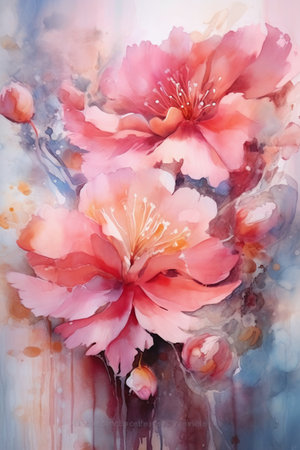Watercolor painting of flowers. Spring blossom. Floral background.の素材