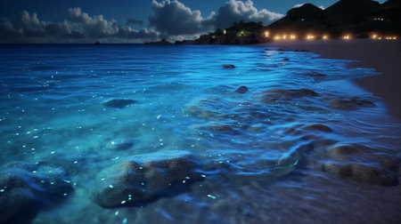 Beautiful seascape at night. 3D Rendering.の素材