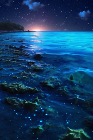 beautiful seascape with starry sky, 3d renderの素材