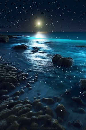 Fantasy alien planet. Mountain and sea. 3D illustration.の素材