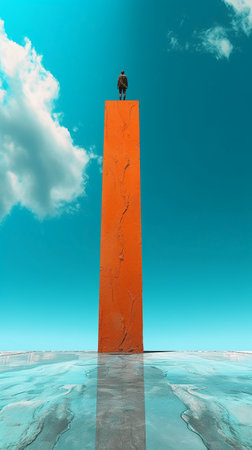 Businessman standing on top of orange column. 3D Renderingの素材