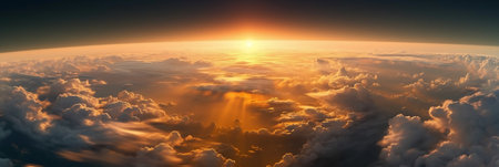 Sunset above clouds. Panoramic view. 3d renderingの素材
