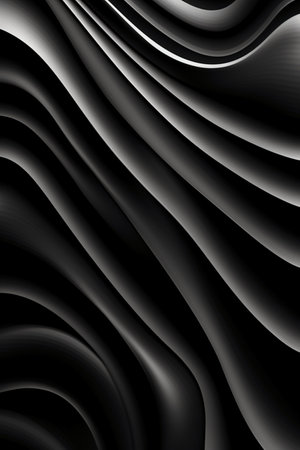abstract black background with smooth wavy lines, 3d illustrationの素材