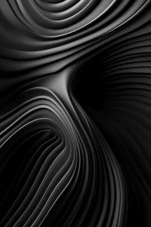 Abstract 3d render of black wavy background with smooth lines.の素材