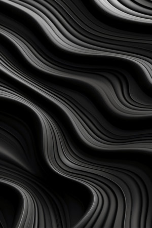 3d black wavy background. Abstract pattern with wavy linesの素材
