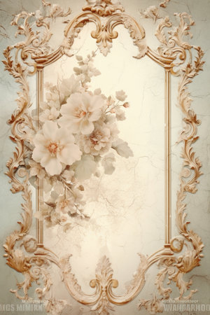 Vintage background with damask frame and flowers. Toned.の素材