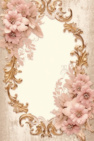 Vintage floral frame with pink flowers on grunge background. Template for designの素材