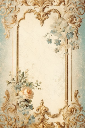 vintage baroque frame with floral ornament on grunge backgroundの素材