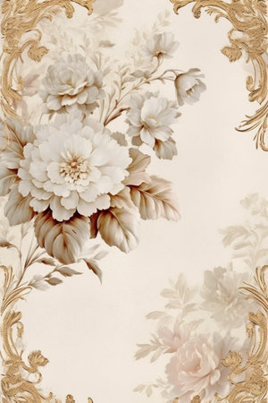 Vintage floral background with white peony flowers. Fragment of artwork.の素材