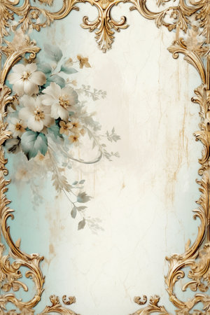 Vintage baroque background with flowers and ornate frame.の素材
