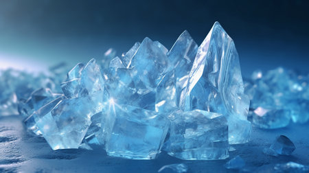Ice crystals on a blue background. 3d rendering. Computer digital drawing.の素材