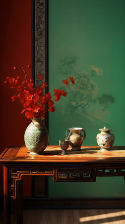 Vase with flowers on the table in the room. Interior designの素材