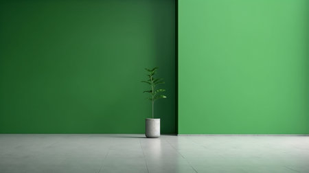3d rendering of a green room with a plant in a potの素材