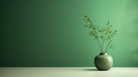 green vase with plant on the floor, 3d rendering.の素材