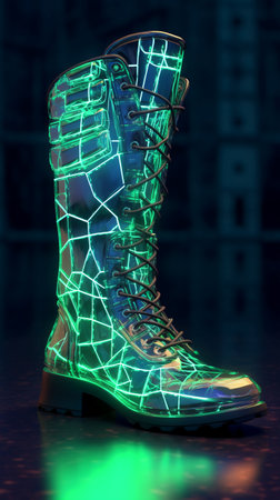 Futuristic boot in neon light on a dark background. 3d renderingの素材