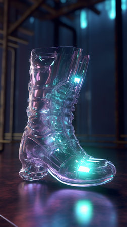 Shoes made of glass with led light. 3D rendering.の素材