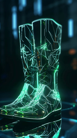 3d rendering of a human boot with led lights in the backgroundの素材