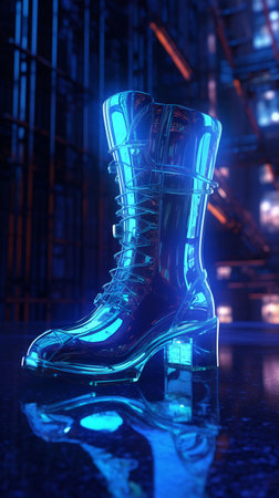 3d illustration of a pair of high-heeled boots in neon lightの素材