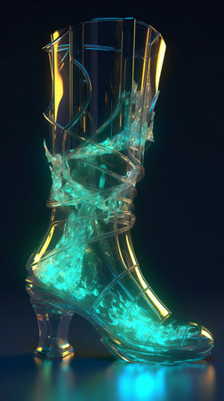 3d illustration of woman's high heel shoe with neon light.の素材