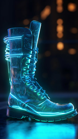 Women's ice skates on a dark background with neon light.の素材
