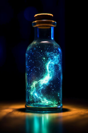 Lightning in a bottle on a dark background. Lightning in a bottle.の素材