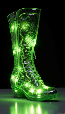 Glowing green boot on a black background. 3D illustration.の素材
