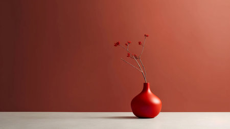 Red vase with flowers on the table. 3d rendering.の素材