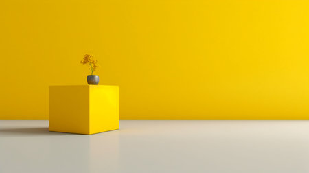 Minimalist interior design, yellow vase with flower in vase. 3D renderの素材