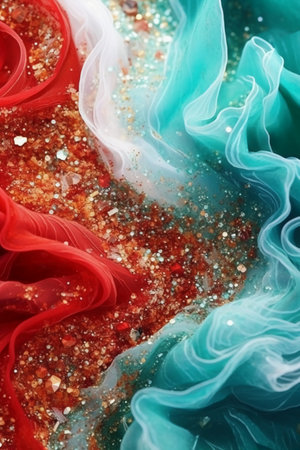 abstract background with blue and red ribbons and glittering sparklesの素材