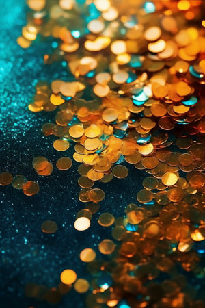 golden glitter vintage lights background. gold and blue. de focusedの素材