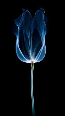 Blue flower on a black background. Isolate. Copy space.の素材