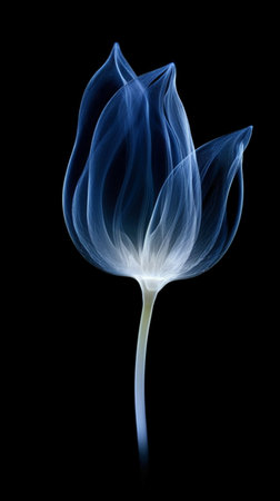 Blue tulip isolated on a black background. 3D illustration.の素材