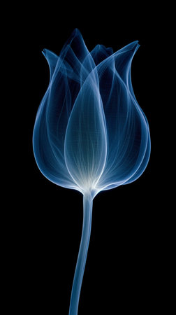 Blue tulip on a black background. 3d rendering. Computer digital drawing.の素材