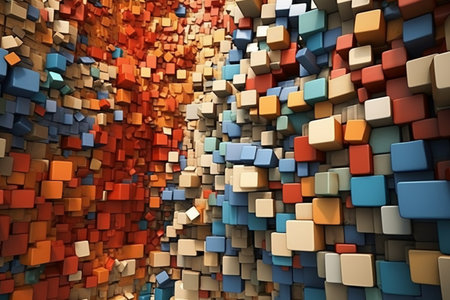 Abstract 3d rendering of chaotic geometric shapes. Reflective surface of cubes.の素材