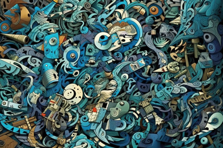 3d illustration of abstract artistic background with lots of objects and symbolsの素材