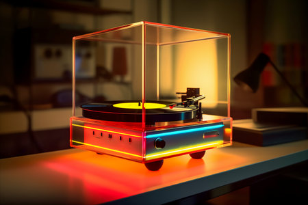 Turntable with a vinyl record on the table. 3d renderingの素材