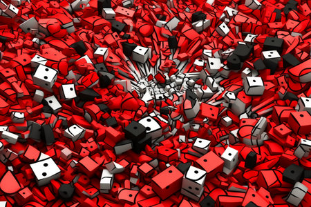 abstract 3d illustration of red cubes with white houses on itの素材